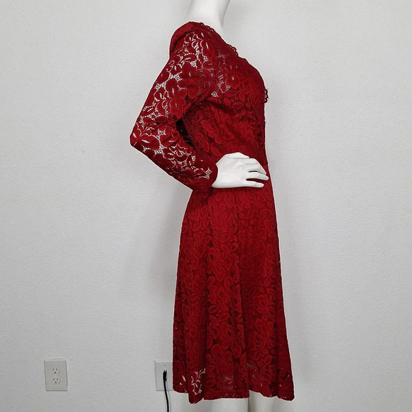 MissMay Red Floral Lace Romantic Goth V-Neck Faux Wrap Retro Swing Dress Size M - Picture 7 of 9